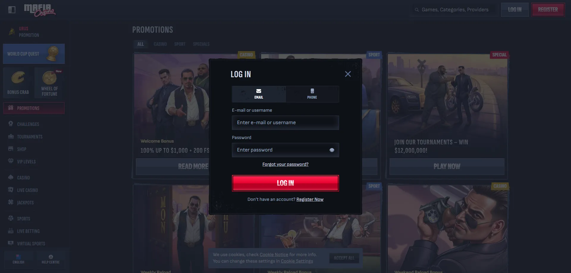 Mafia Casino NZ customer support — live chat and email contact